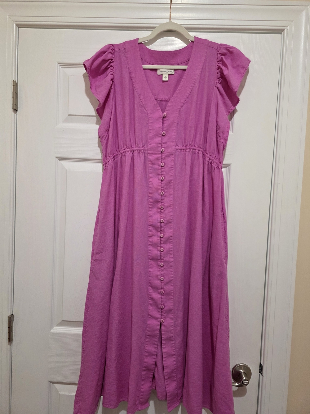 Treasure & Bond Vibrant Pink Button-Front Maxi Dress
